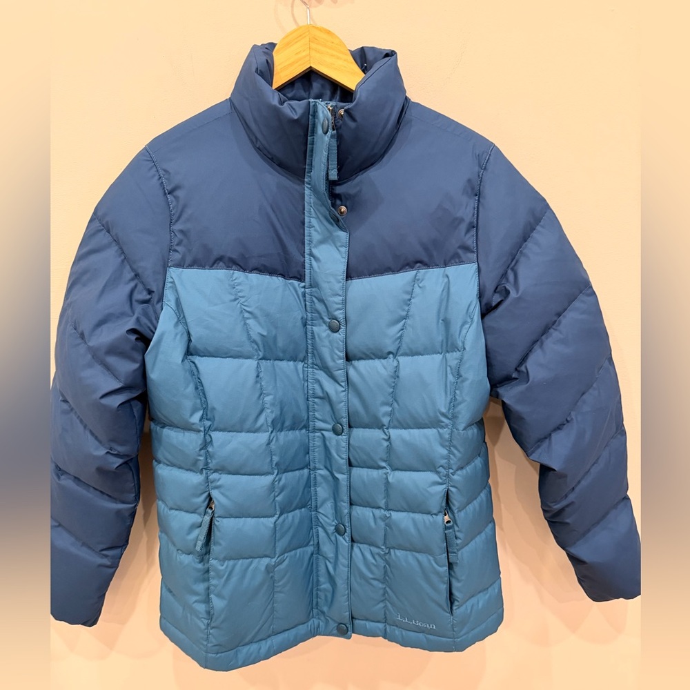 L.L. Bean Women’s Small Regular Down Puffer Jacket Blue Colorblock Coat‎